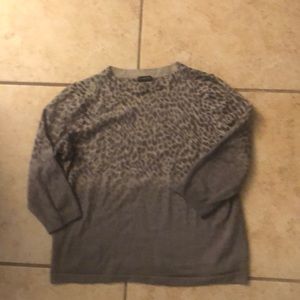 Gray animal print merino wool Talbots 3/4 Sleeve sweater